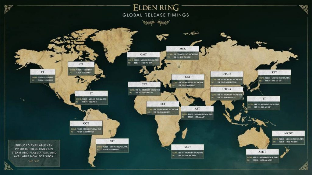 EldenRingのグローバルリリース時間