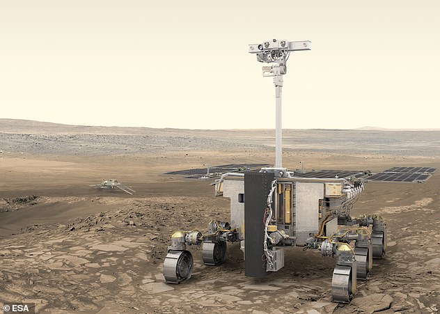 ロザリンドフランクリン火星探査車（ここでは火星に描かれています）は、2022年9月に赤い惑星で打ち上げられる途中でしたが、今年の打ち上げは現在です 