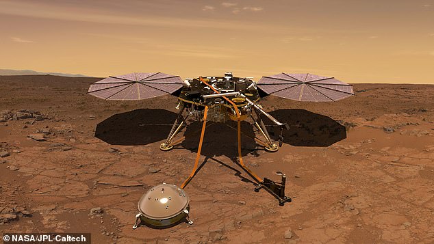 新しい研究により、火星の表面下でこれまで検出されていなかった地震が明らかになりました。専門家は、火星がマントルにマグマの海をホストしている証拠であると信じています。 写真は、2018年に惑星に着陸して以来、「火星の鼓動をとっている」InSight着陸船のアーティストによるレンダリングです。