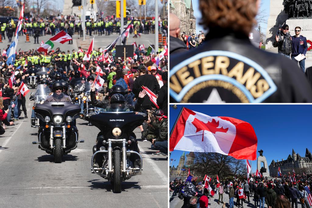 オートバイは警察の監視下でカナダの首都を歩き回っています