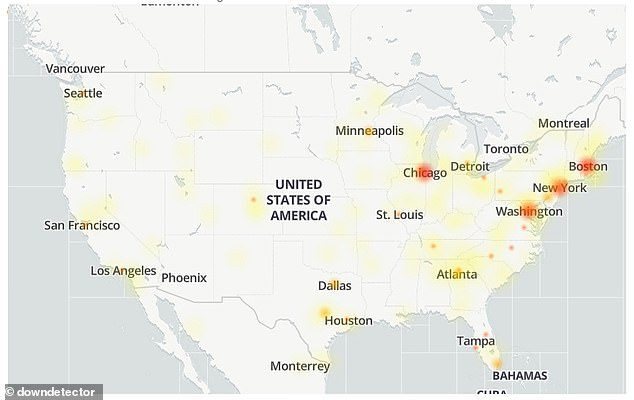 米国にも問題があるようで、ニューヨーク、シカゴ、ワシントン、ボストンがDowndetectorマップのホットスポットとして強調表示されています。