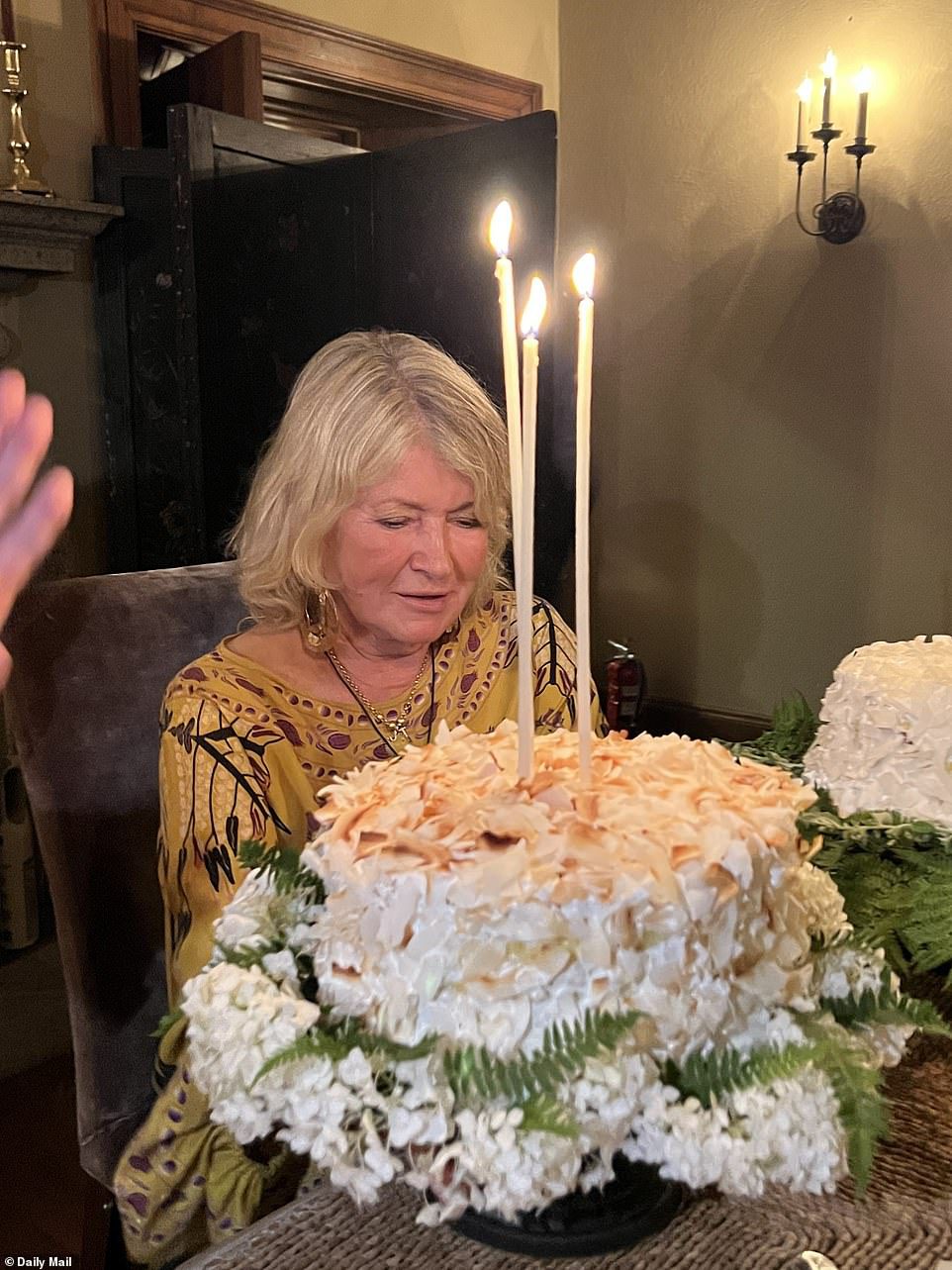 とてもおいしい: 彼女のおいしいケーキは 3 つの白いろうそくの上に現れました