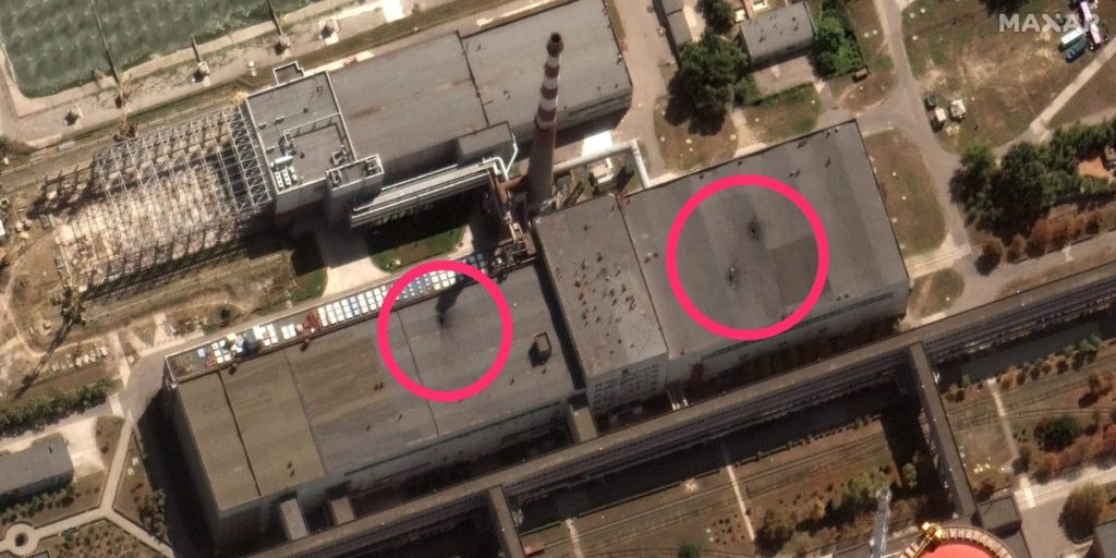 衛星画像は、ウクライナの原子力発電所の建物の損傷を示しています