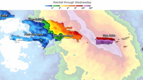 熱帯性暴風雨フィオナによる降水量の蓄積が予想されます。