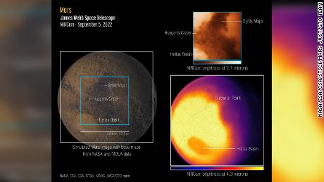 Webb の火星の最初の画像は、火星の東半球を赤外線の 2 つの波長で示しています。