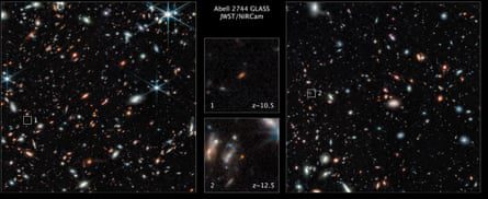 銀河を示す位置決めボックスを備えた 2 つのスターフィールド。ドラッグ可能な銀河自体の拡大画像が中央にあります。