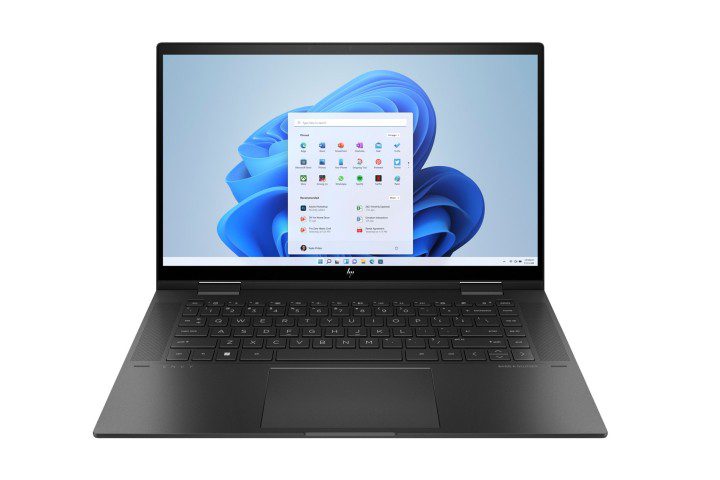 白い背景に HP ENVY x360 2-in-1 ラップトップ。