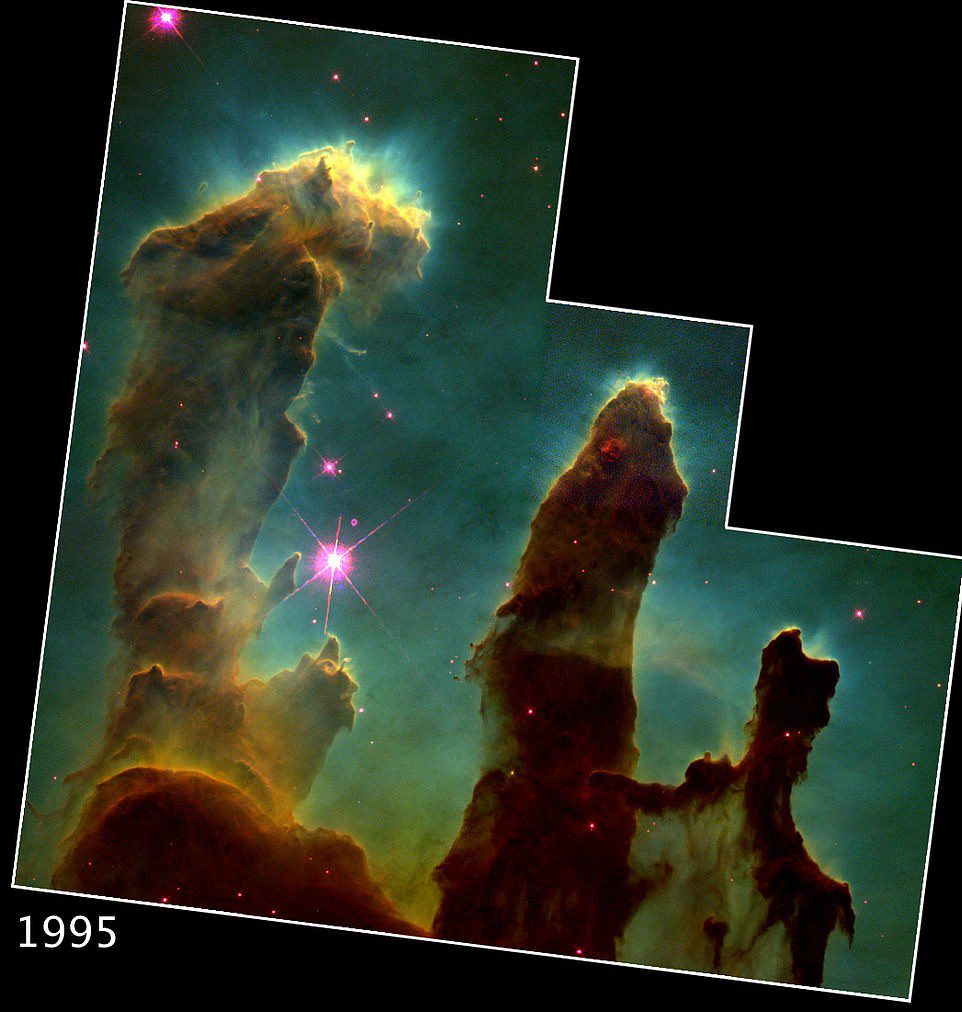ハッブルは 1995 年に創造の柱の最初の画像を撮影しました。それは、星が柱の中で生まれる可能性があるという最初の証拠を提供しました。