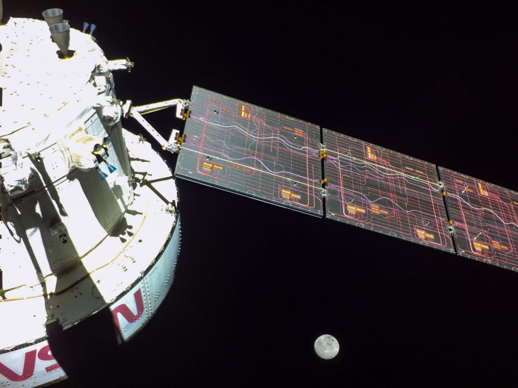 A camera on one of the Artemis 1 Orion capsule